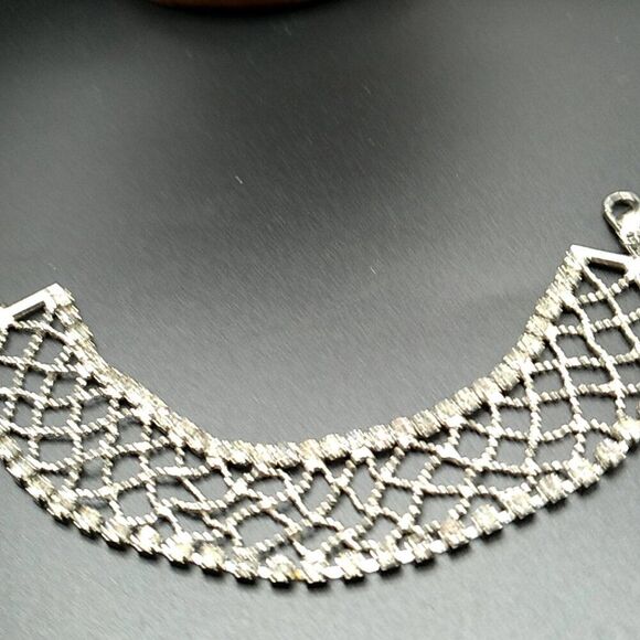 VTG Silver-tone Crystal Rhinestone Metal Mesh 7" Bracelet Lobster Clasp - Picture 16 of 16